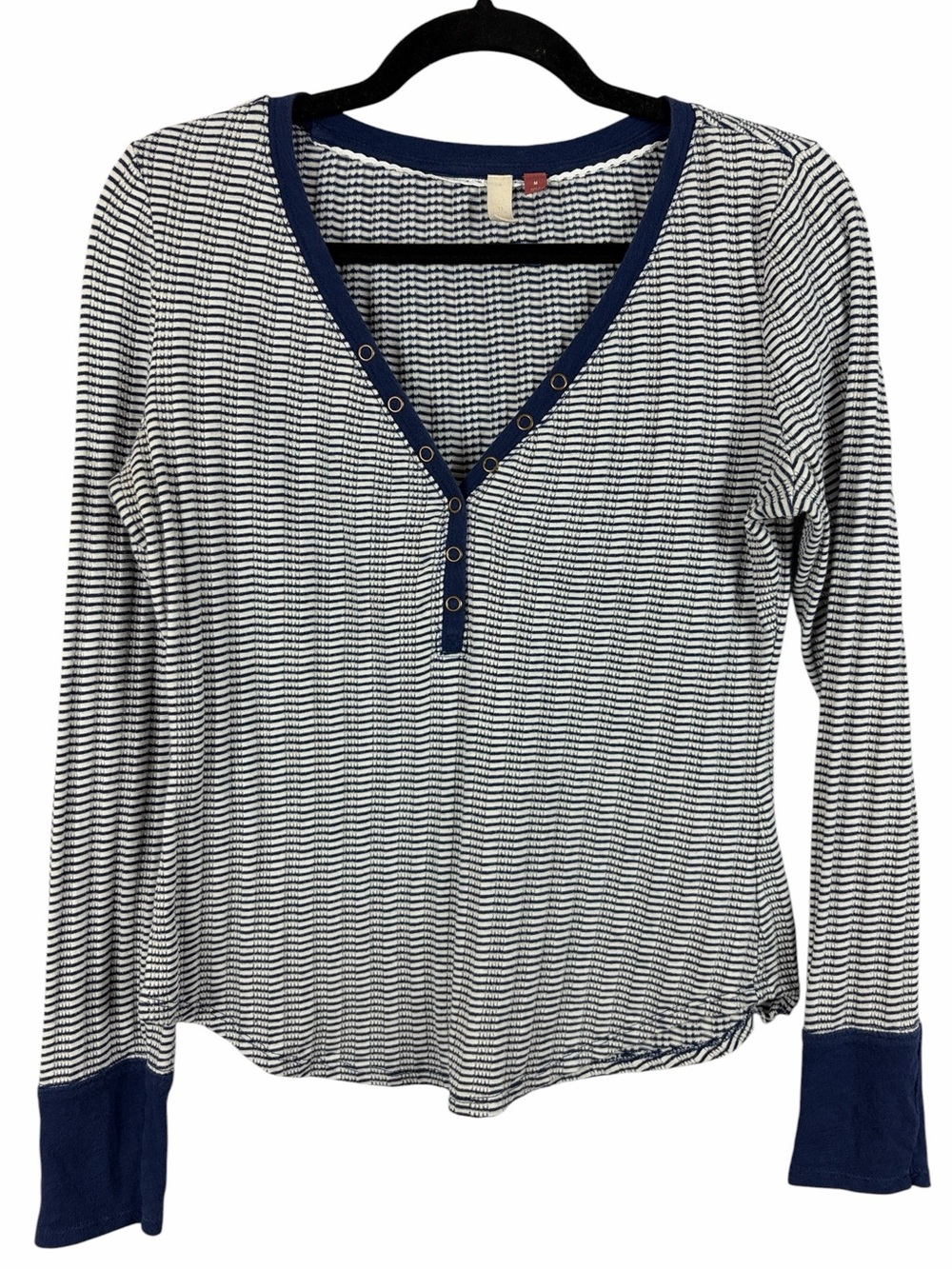 Pilcro Navy & White Striped Henley Long Sleeve Knit Top Size Medium Anthro